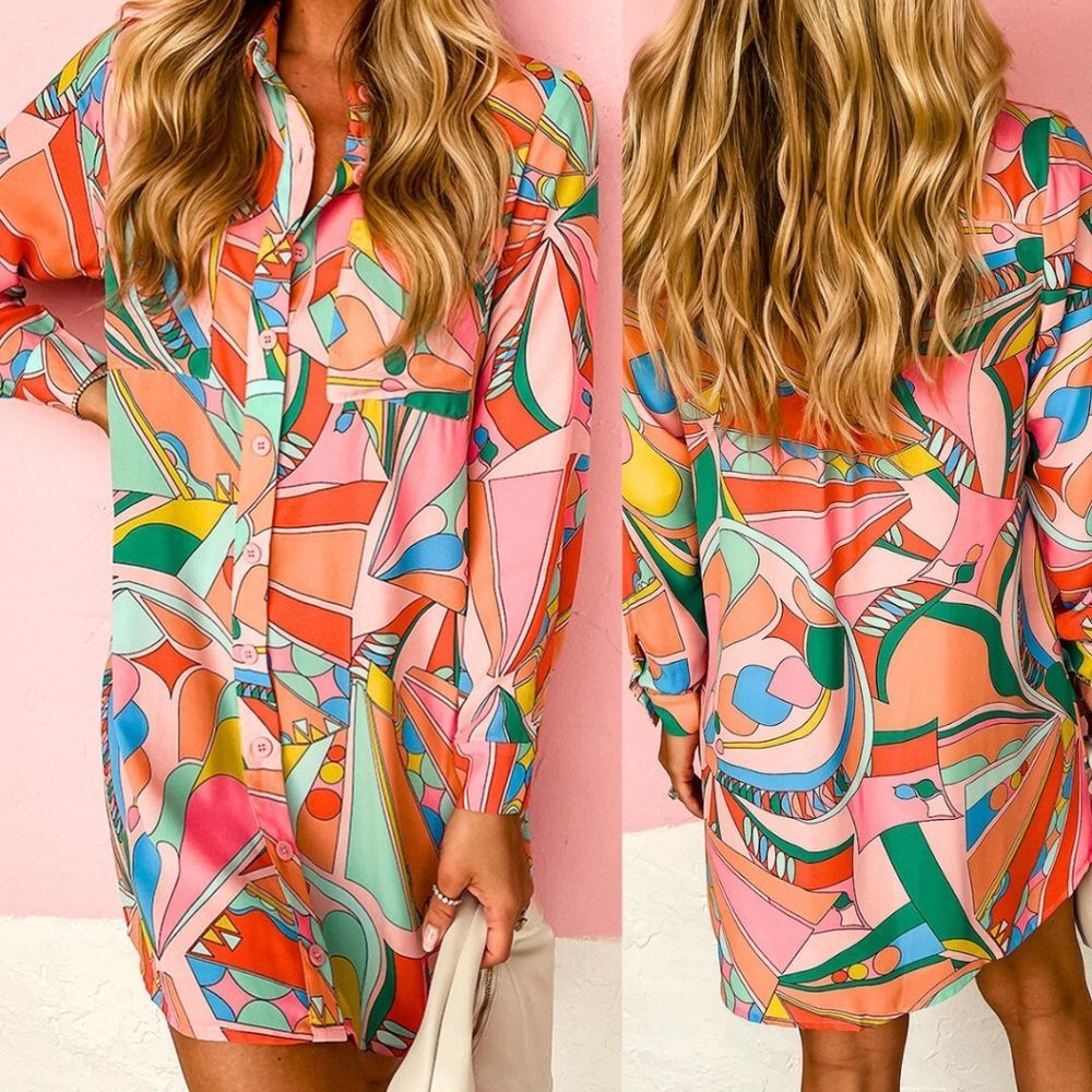 Geometric Print Shirt Dress
